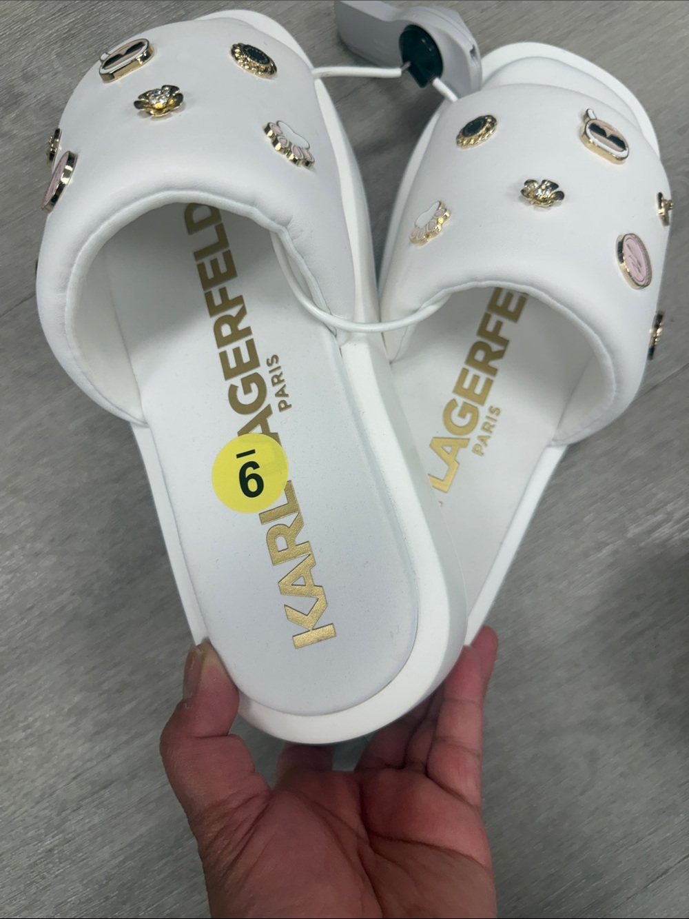 Karl Lagerfeld White Jeweled Slide Mules